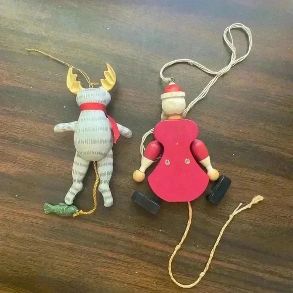 Vintage Handmade Wooden Santa Claus and Cat  Moving Hands Legs Christmas 1960s - Picture 2 of 2